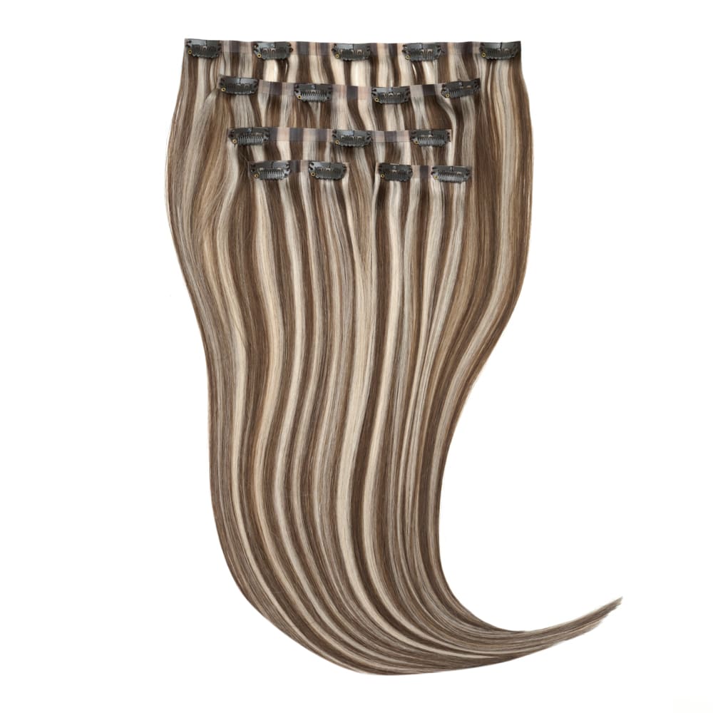 18 Inch Seamless Clip In 105 gram hair extensions in silver blonde colour