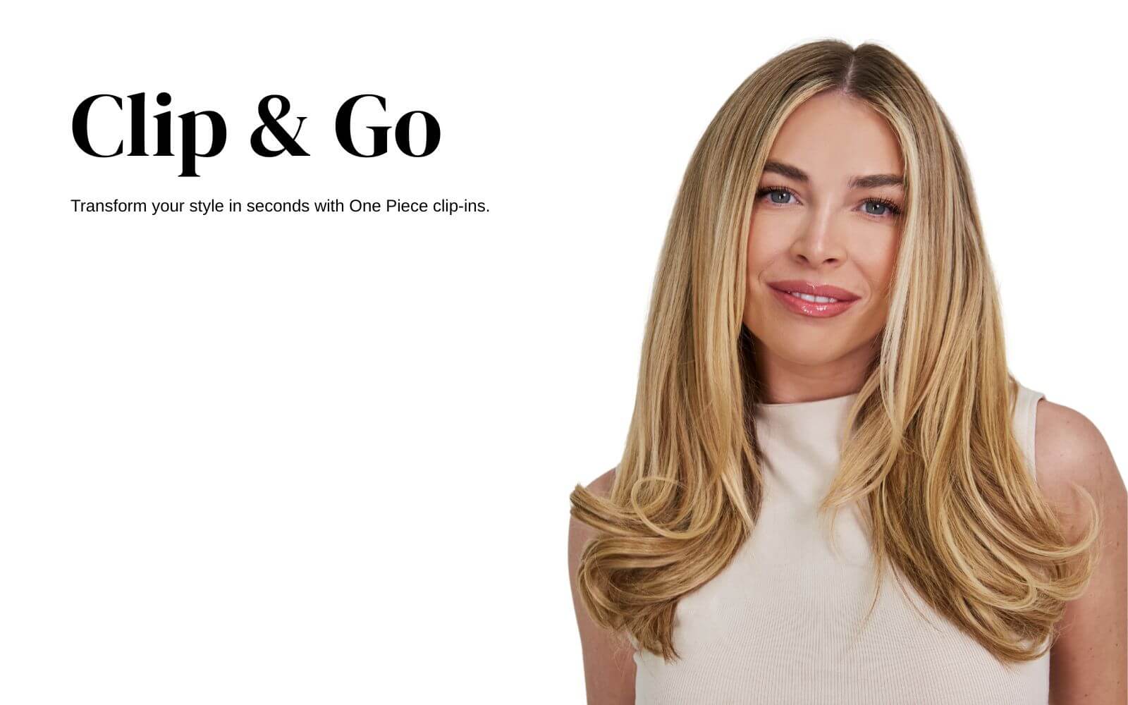 Model wearing One Piece Flick Hair Exension in Honey Blonde Colour