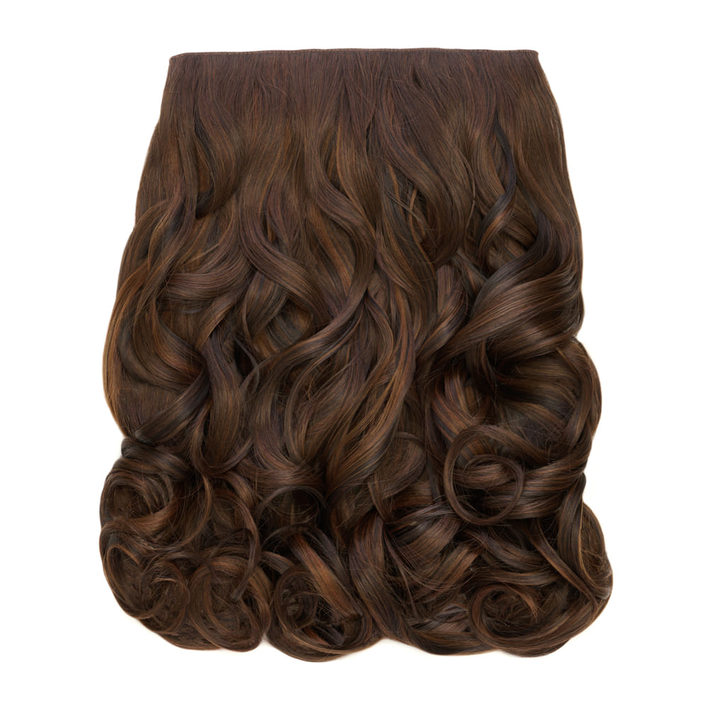 Stranded 16 Inch One Piece Curly Clip-in Hair Extension - Colour Highlighted Brown