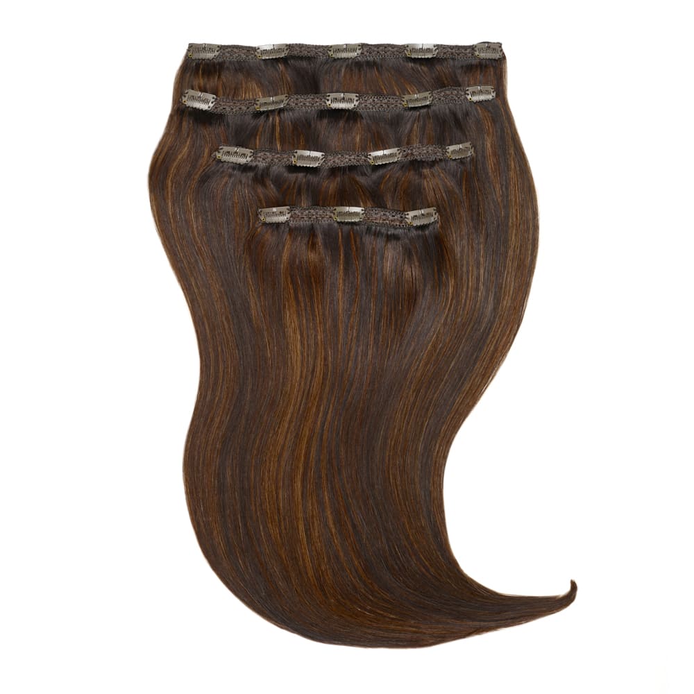 Stranded 16 Inch Four Piece 100% Human Hair Clip-in Extensions - Colour Highlighted Brown