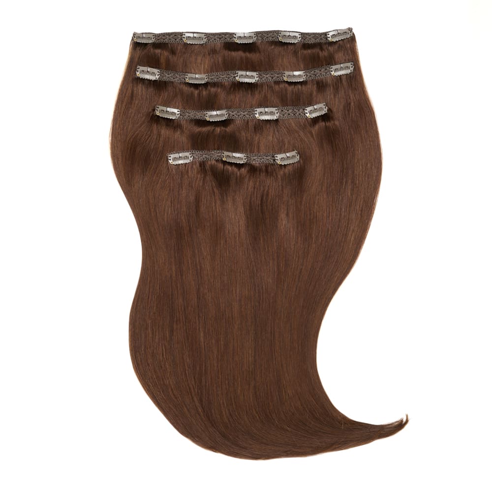 Stranded 16 Inch Four Piece 100% Human Hair Clip-in Extensions - Colour Chocolate Brown