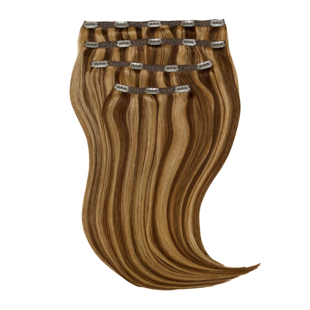 Stranded 16 Inch Four Piece 100% Human Hair Clip-in Extensions - Colour Brown and Blonde