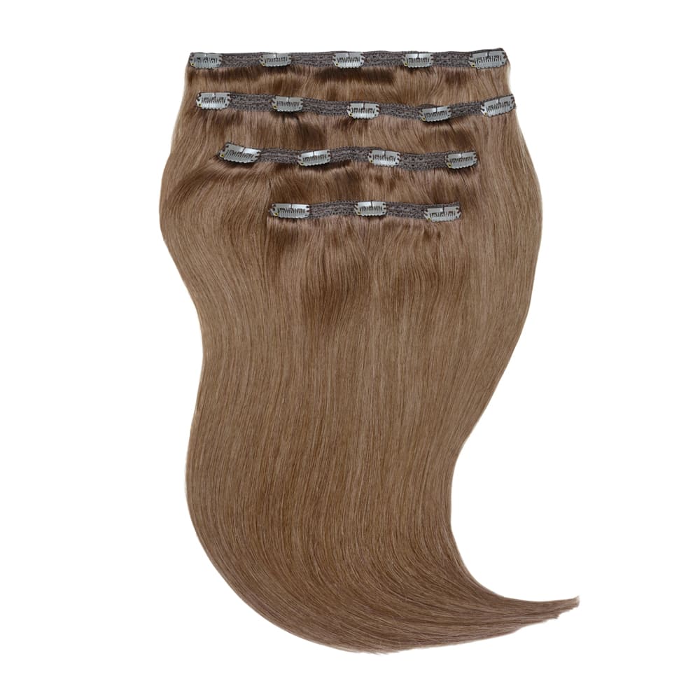 Stranded 16 Inch Four Piece 100% Human Hair Clip-in Extensions - Colour Light Brown