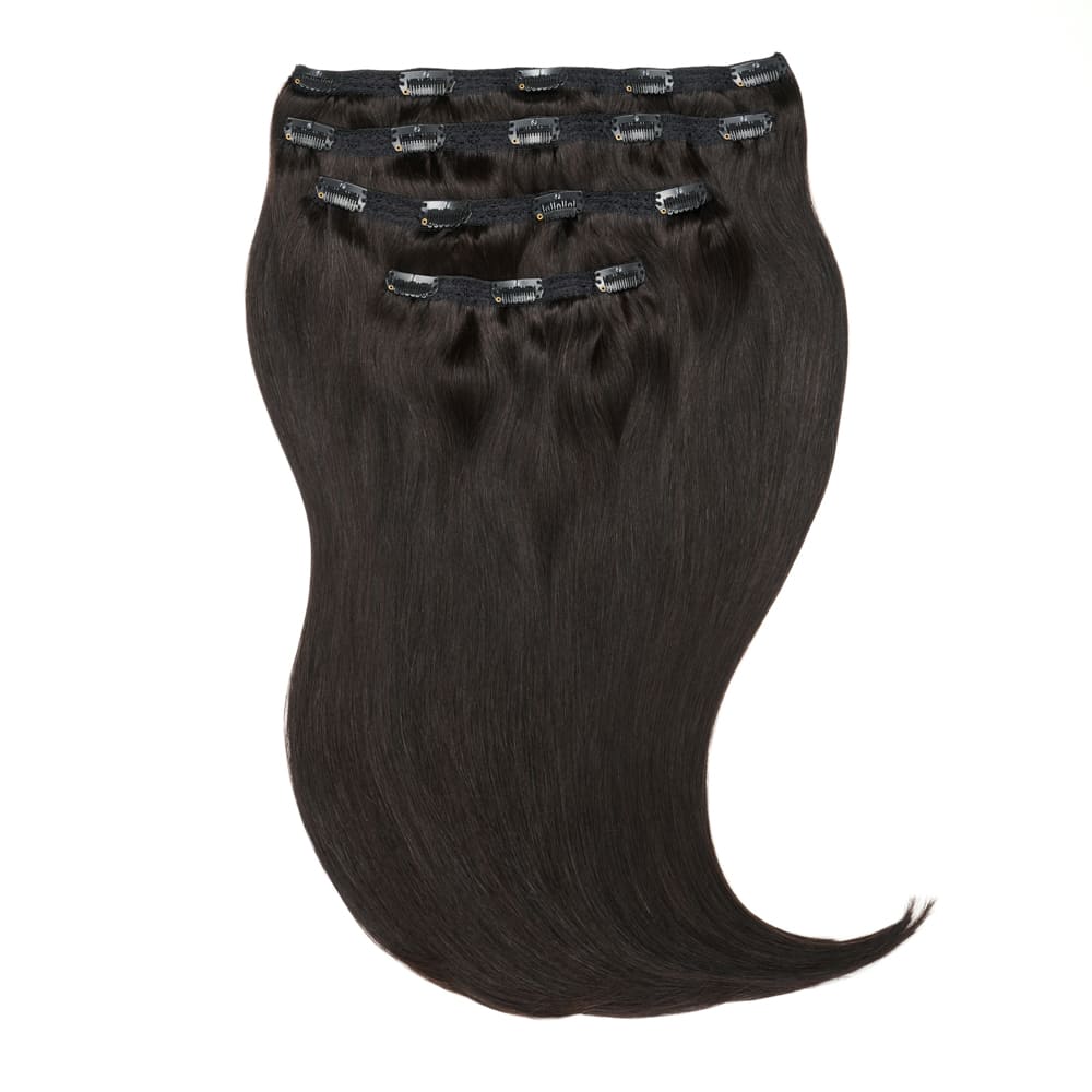 Stranded 16 Inch Four Piece 100% Human Hair Clip-in Extensions - Colour Off Black