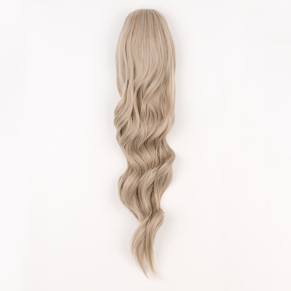 24 Inch Long Clip-in Ponytail Extension on a claw clip attachment in colour Grey Blonde