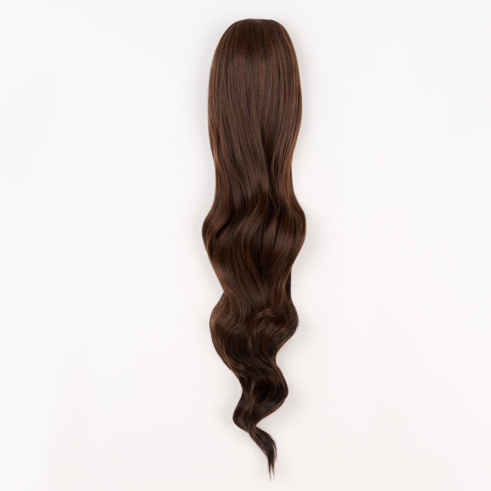 24 Inch Long Clip-in Ponytail Extension on a claw clip attachment in colour Highlighted Brown