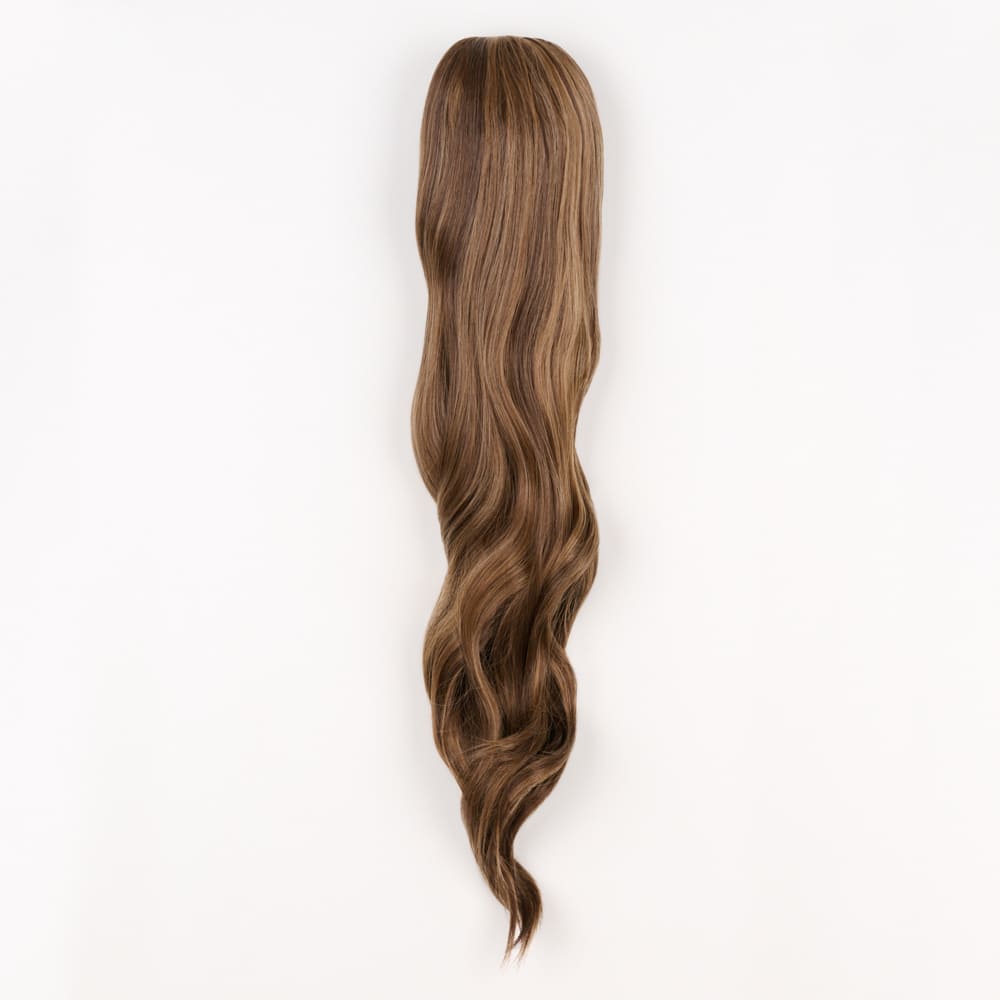 24 Inch Long Clip-in Ponytail Extension on a claw clip attachment in colour Mixed Brown