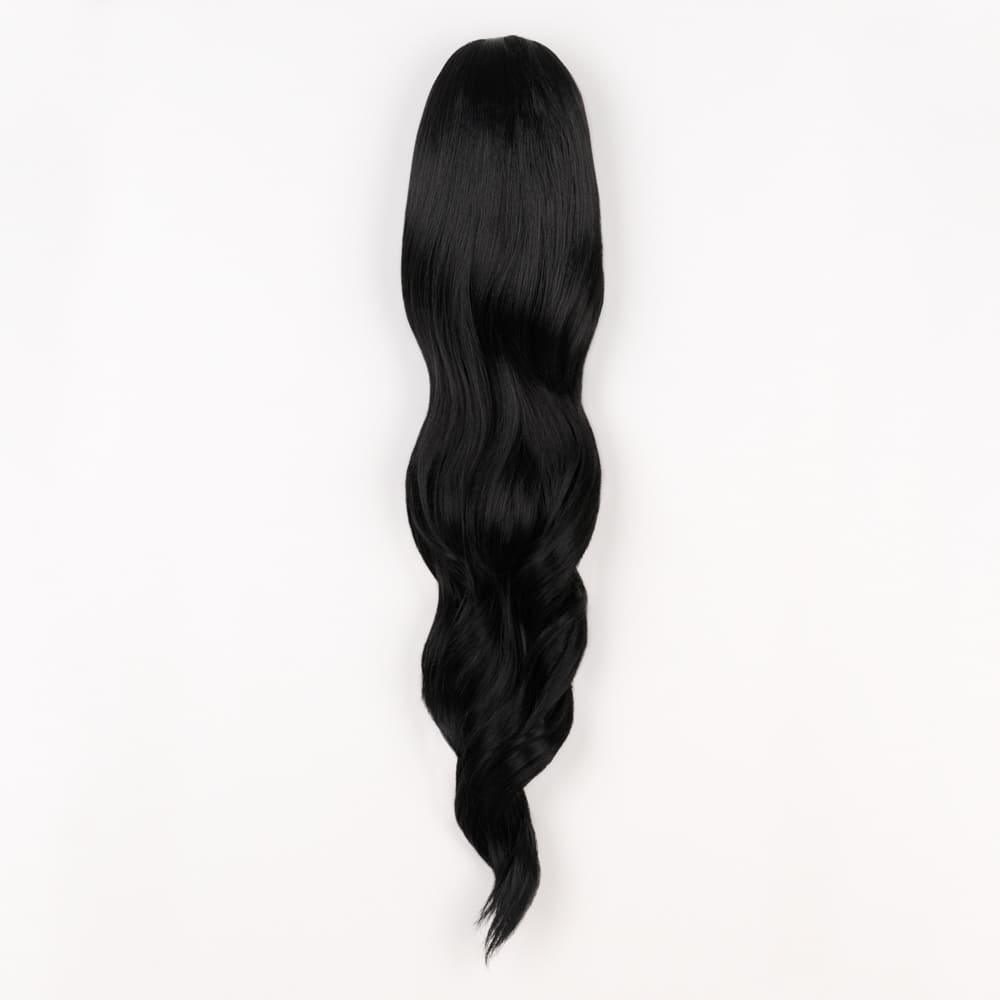24 Inch Long Clip-in Ponytail Extension on a claw clip attachment in colour Jet Black