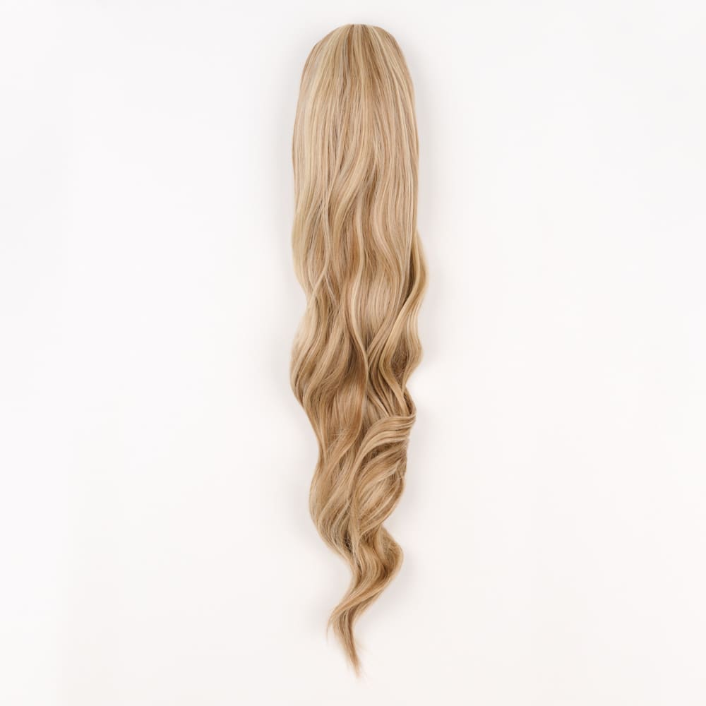 24 Inch Long Clip-in Ponytail Extension on a claw clip attachment in colour Highlighted Blonde