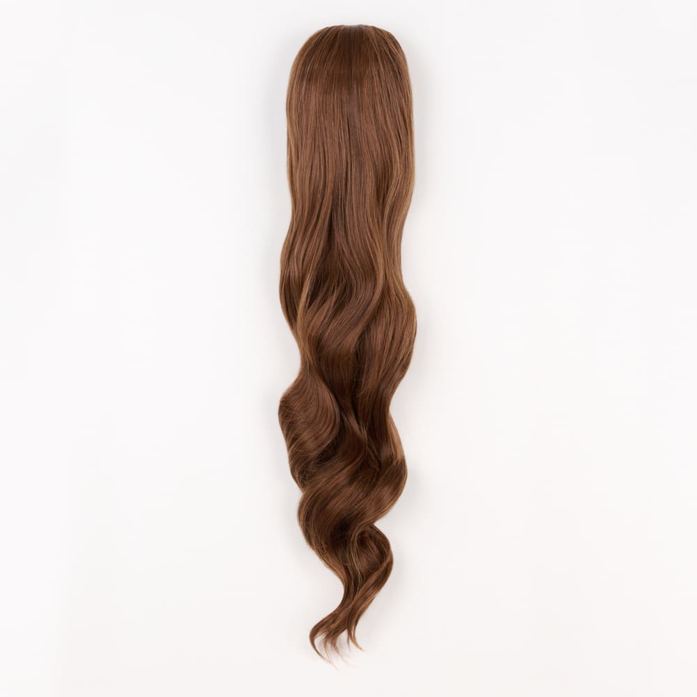 24 Inch Long Clip-in Ponytail Extension on a claw clip attachment in colour Caramel