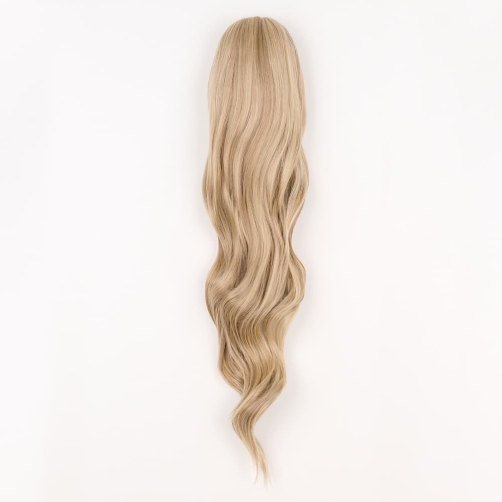 24 Inch Long Clip-in Ponytail Extension on a claw clip attachment in colour Mixed Blonde