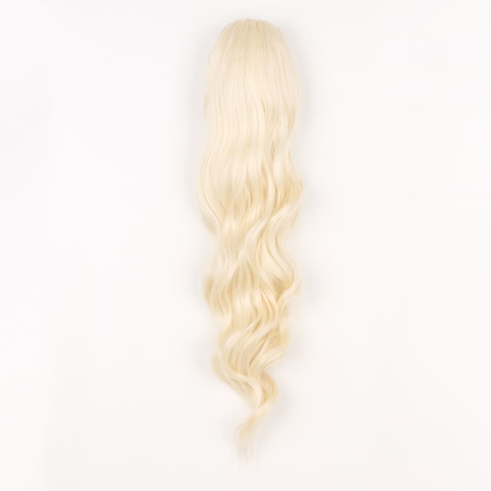 24 Inch Long Clip-in Ponytail Extension on a claw clip attachment in colour Platinum Blonde