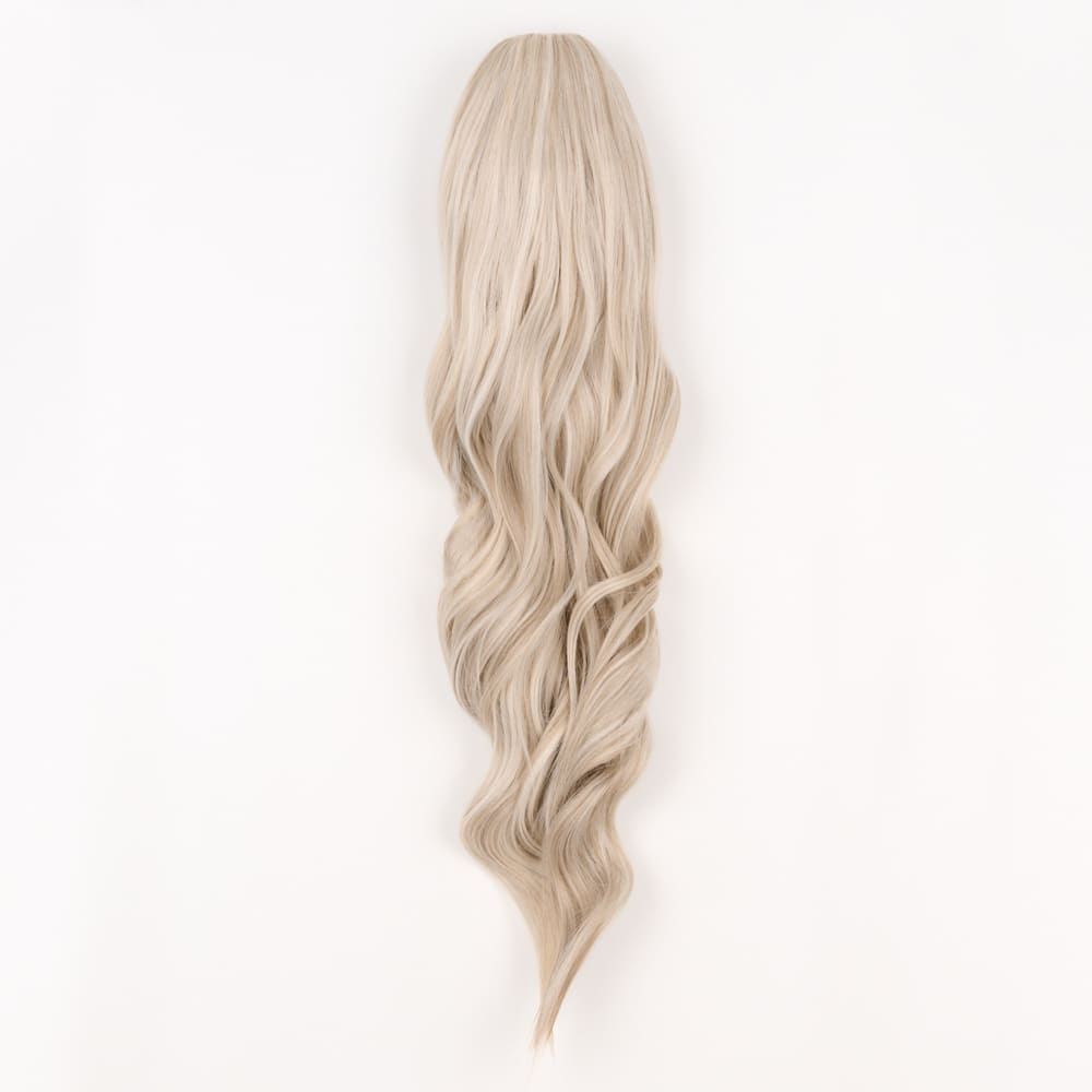 24 Inch Long Clip-in Ponytail Extension on a claw clip attachment in colour Silver