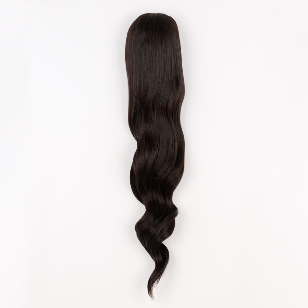 24 Inch Long Clip-in Ponytail Extension on a claw clip attachment in colour Off Black