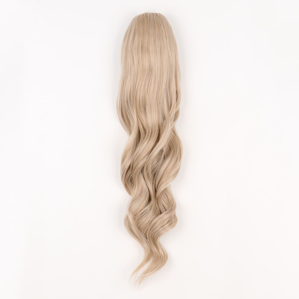 24 Inch Long Clip-in Ponytail Extension on a claw clip attachment in colour Ash Blonde