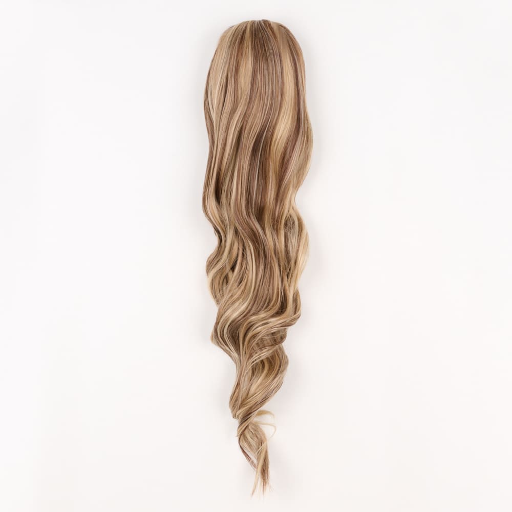24 Inch Long Clip-in Ponytail Extension on a claw clip attachment in colour Mixed Blonde and Brunette