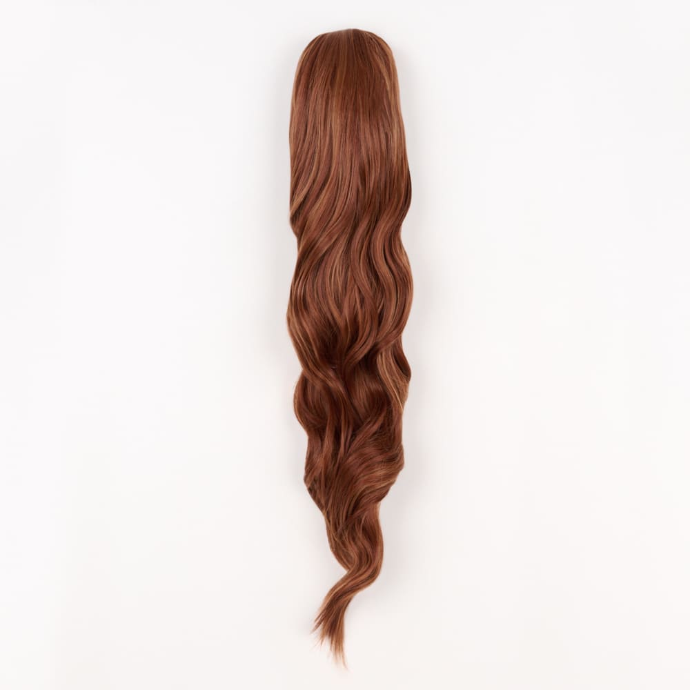 24 Inch Long Clip-in Ponytail Extension on a claw clip attachment in colour Auburn