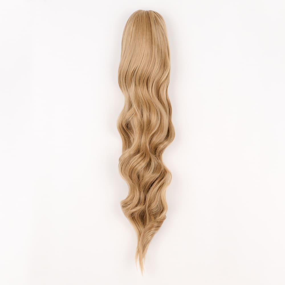 24 Inch Long Clip-in Ponytail Extension on a claw clip attachment in colour Vanilla Blonde