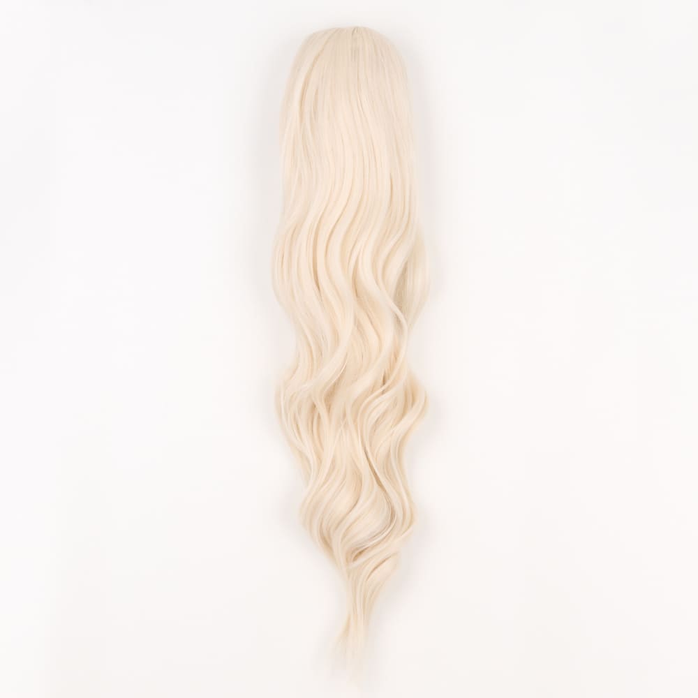 24 Inch Long Clip-in Ponytail Extension on a claw clip attachment in colour White Blonde