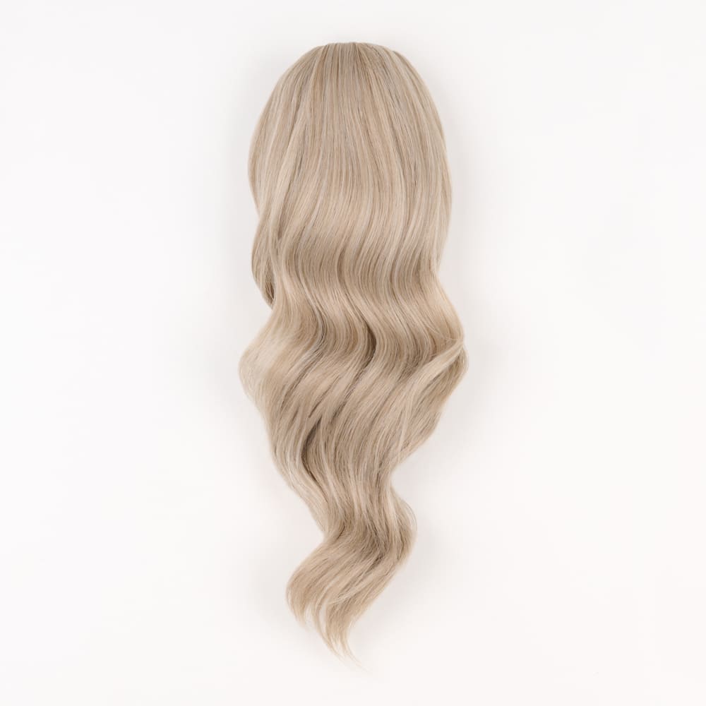 16 Inch Medium Length Clip-in Ponytail Extension on a claw clip attachment in colour Grey Blonde