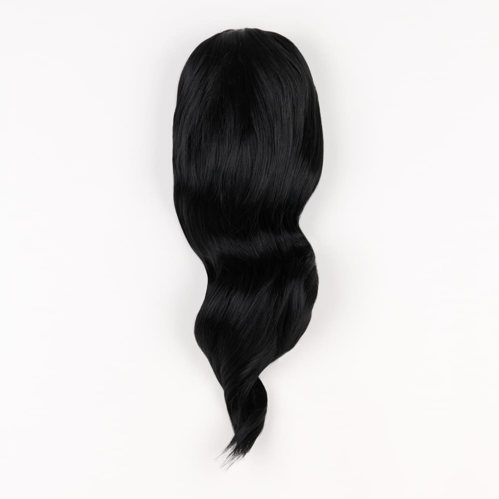 16 Inch Medium Length Clip-in Ponytail Extension on a claw clip attachment in colour Jet Black