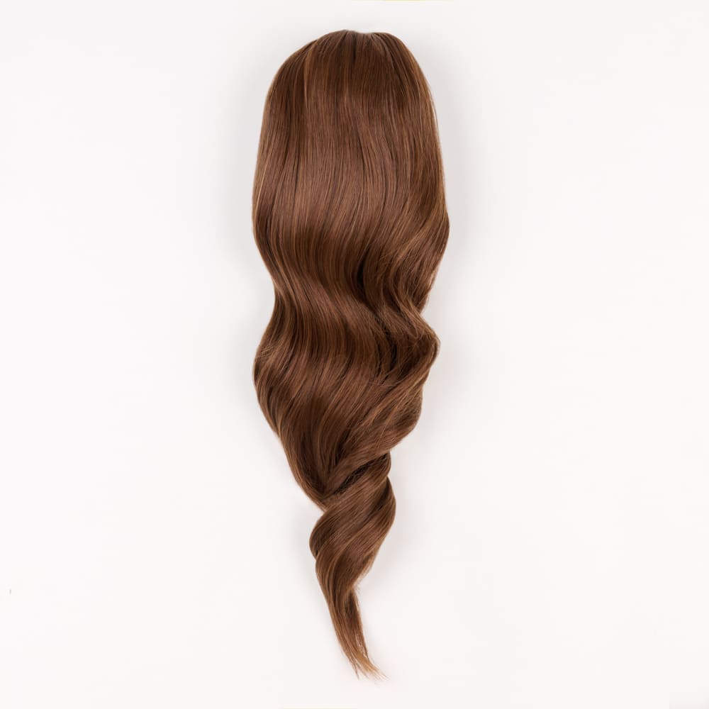 16 Inch Medium Length Clip-in Ponytail Extension on a claw clip attachment in colour Caramel