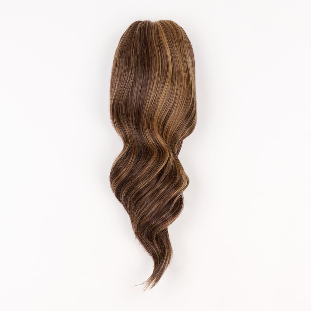 16 Inch Medium Length Clip-in Ponytail Extension on a claw clip attachment in colour Mixed Brown and Blonde