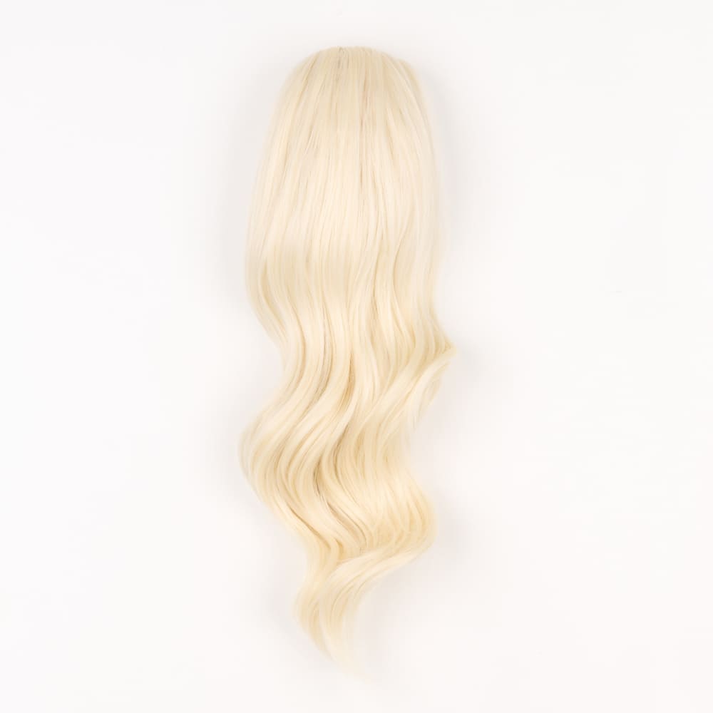 16 Inch Medium Length Clip-in Ponytail Extension on a claw clip attachment in colour Platinum Blonde