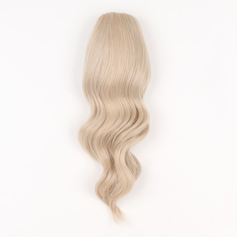 16 Inch Medium Length Clip-in Ponytail Extension on a claw clip attachment in colour Light Ash Blonde