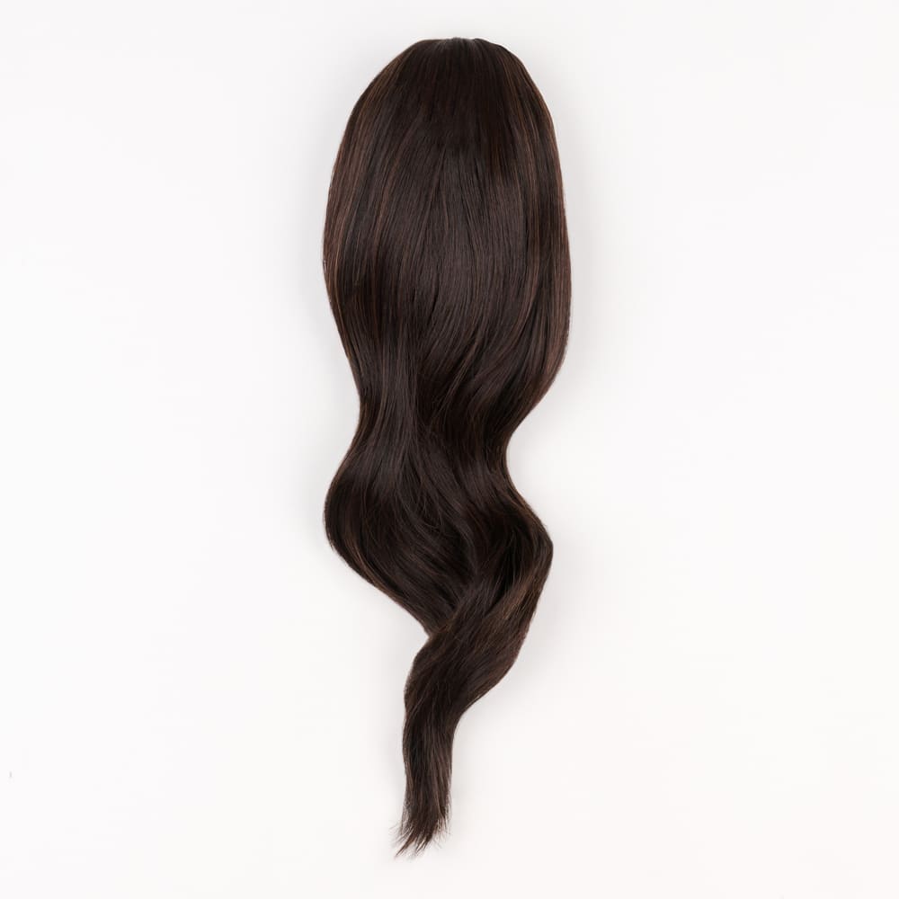 16 Inch Medium Length Clip-in Ponytail Extension on a claw clip attachment in colour Dark Brown