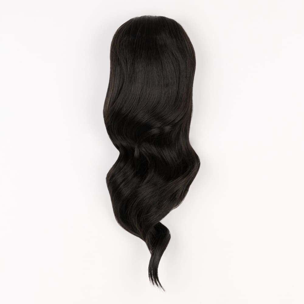 16 Inch Medium Length Clip-in Ponytail Extension on a claw clip attachment in colour Off Black