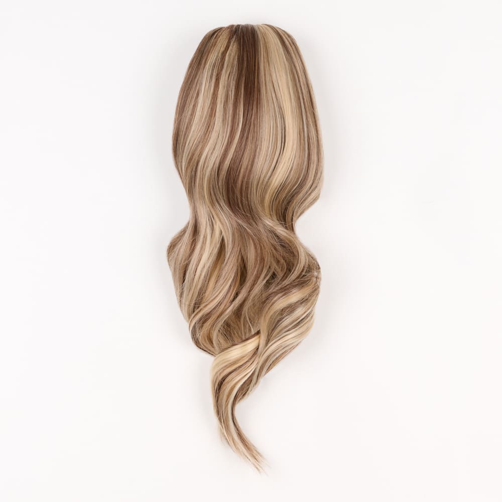 16 Inch Medium Length Clip-in Ponytail Extension on a claw clip attachment in colour Mixed Blonde and Brunette