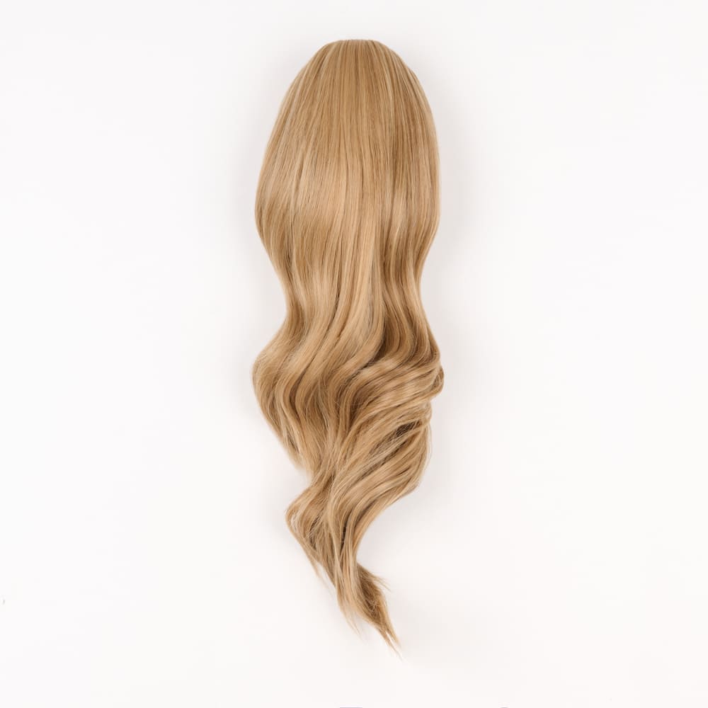 16 Inch Medium Length Clip-in Ponytail Extension on a claw clip attachment in colour Vanilla Blonde