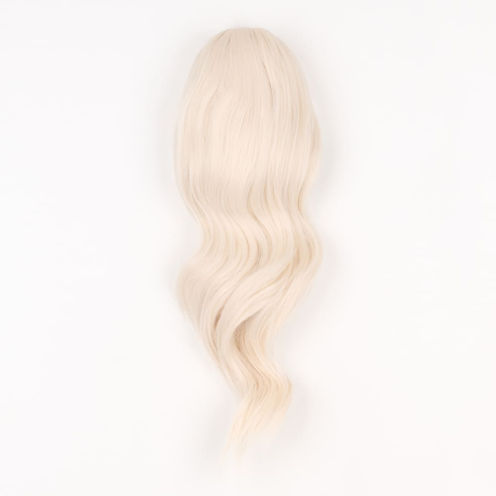 16 Inch Medium Length Clip-in Ponytail Extension on a claw clip attachment in colour White Blonde