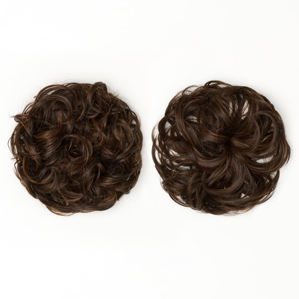 Twin Pack - Curly and Flicky Style Messy Scrunchie Hair Attachment Buns in colour Highlighte Brown