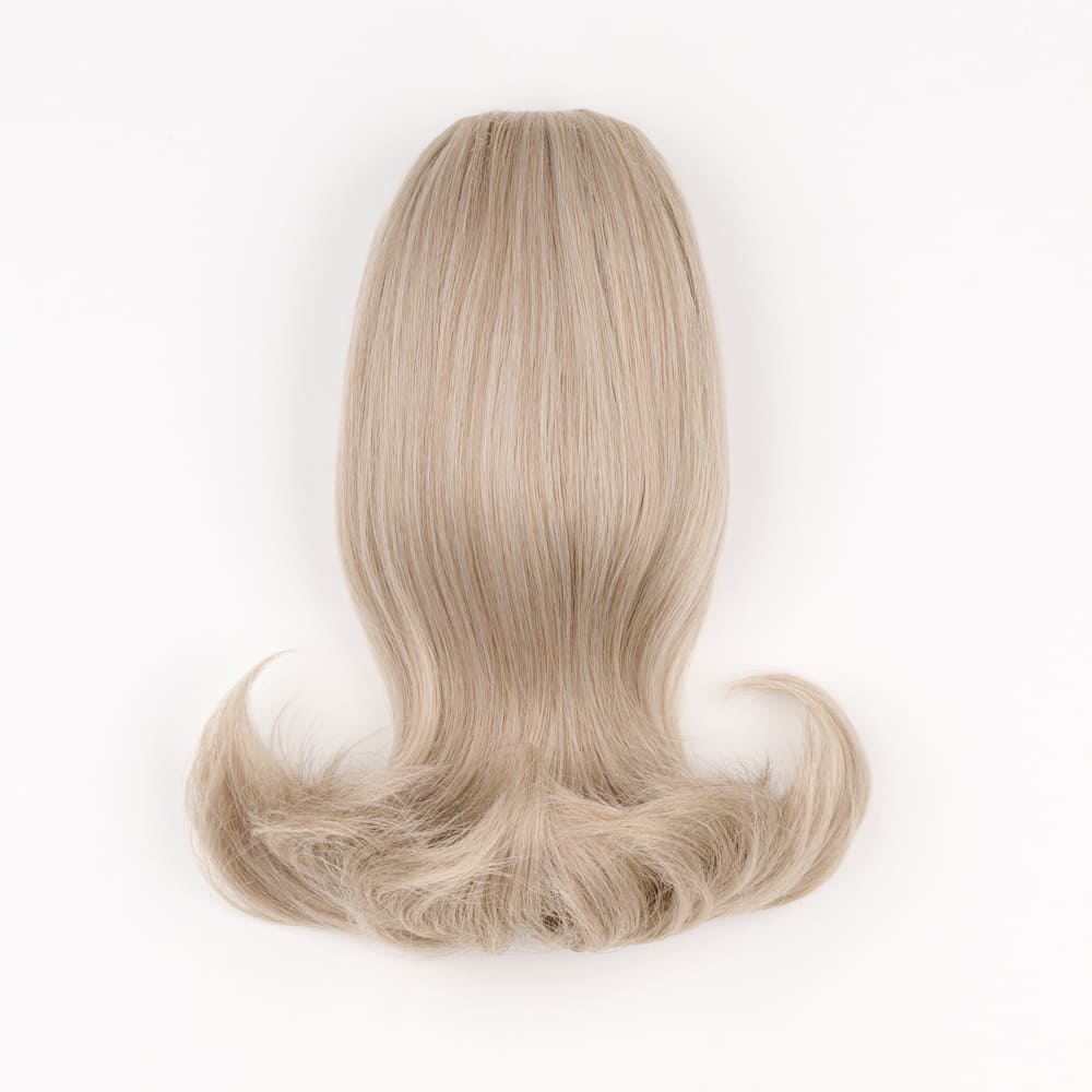12 Inch Short Clip-in Ponytail Extension on a claw clip attachment in colour Grey Blonde