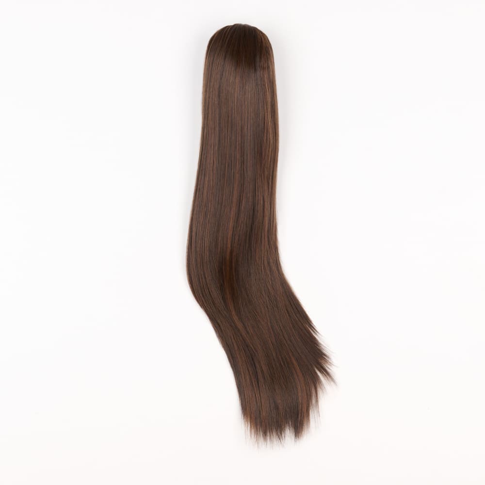 20 Inch Long Straight Claw Clip-on Ponytail in a Highlighted Brown Colour