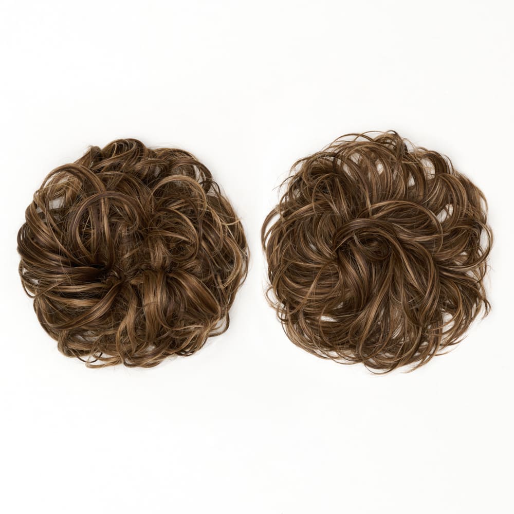 Twin Pack - Curly and Flicky Style Messy Scrunchie Hair Attachment Buns in colour Mixed Brown