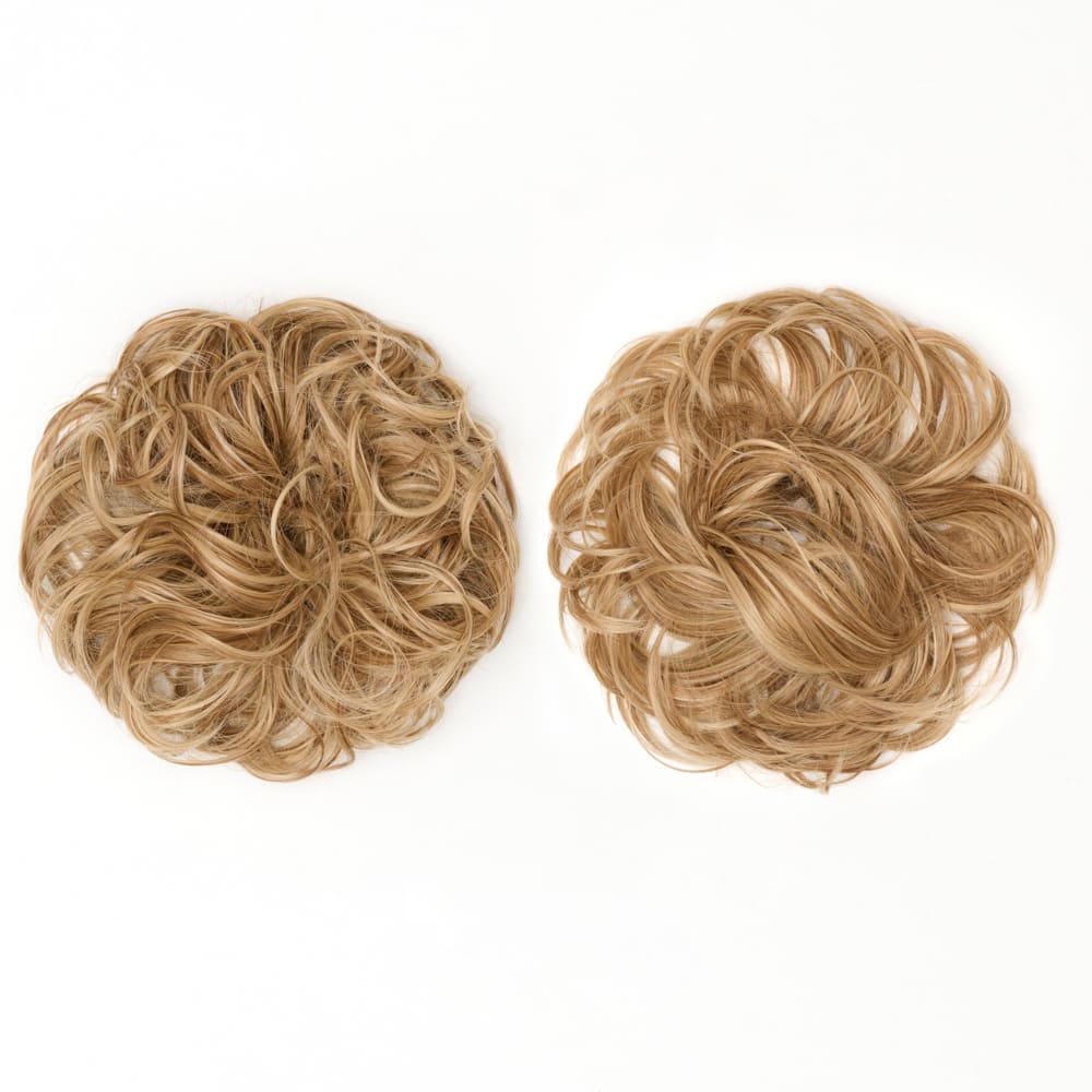 Twin Pack - Curly and Flicky Style Messy Scrunchie Hair Attachment Buns in colour Medium Blonde