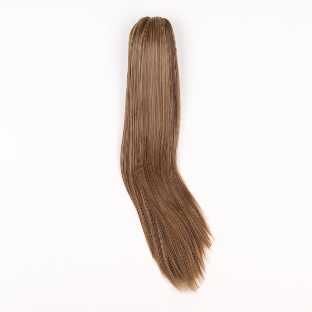 20 Inch Long Straight Claw Clip-on Ponytail in a Mixed Brown Colour