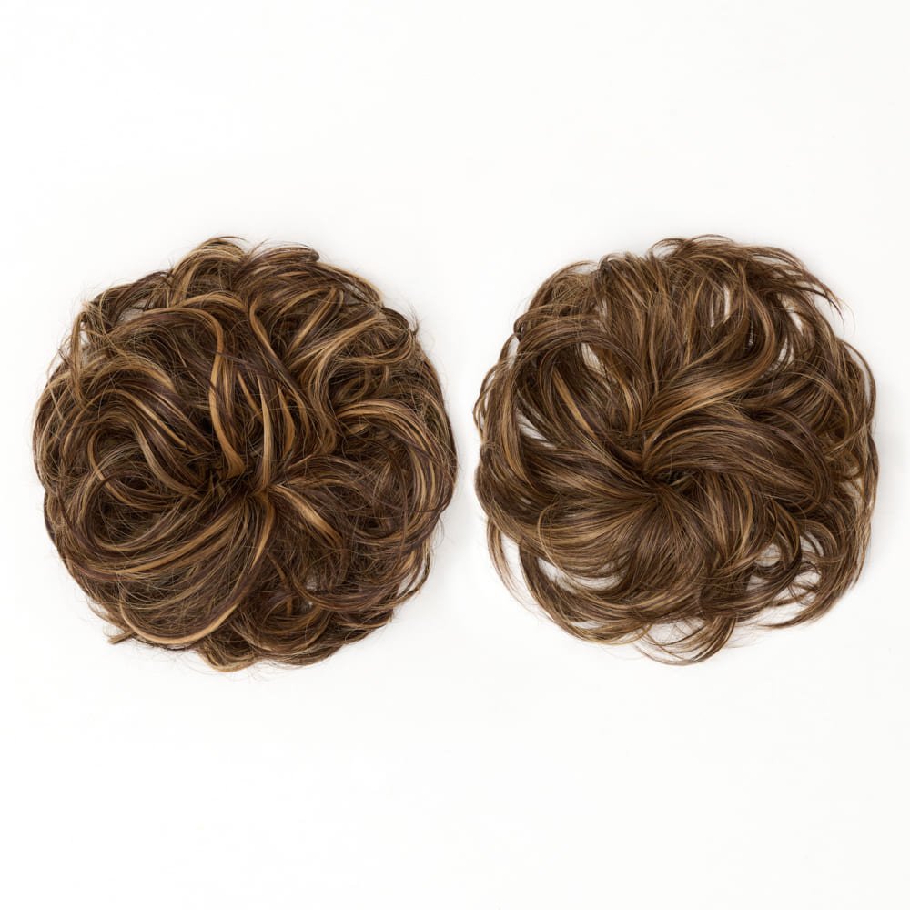 Twin Pack - Curly and Flicky Style Messy Scrunchie Hair Attachment Buns in colour Mixed Brown and Blonde