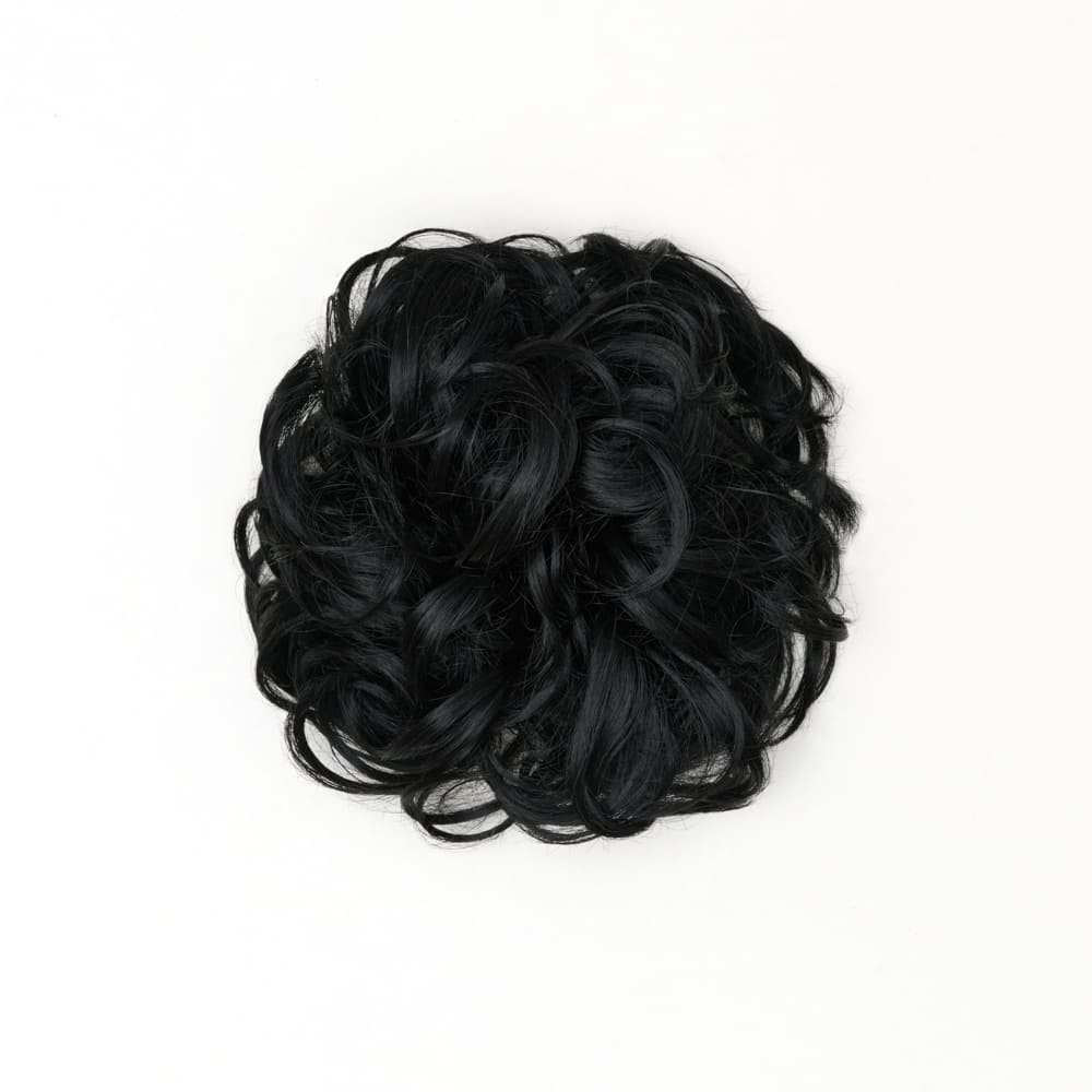 Stranded Curly Messy Bun Extension- Simple hair up scrunchie in colour Jet Black