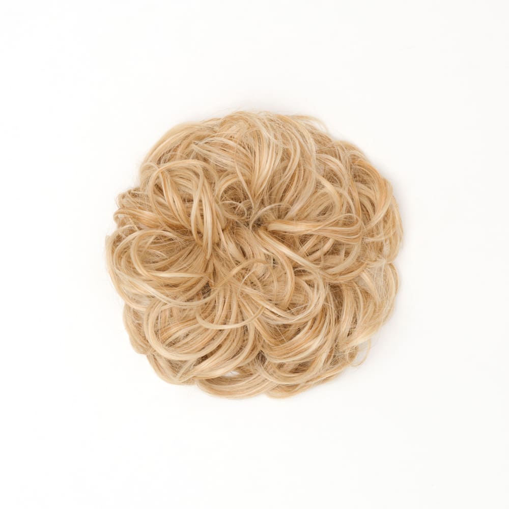Stranded Curly Messy Bun Extension- Simple hair up scrunchie in colour Strawberry Blonde