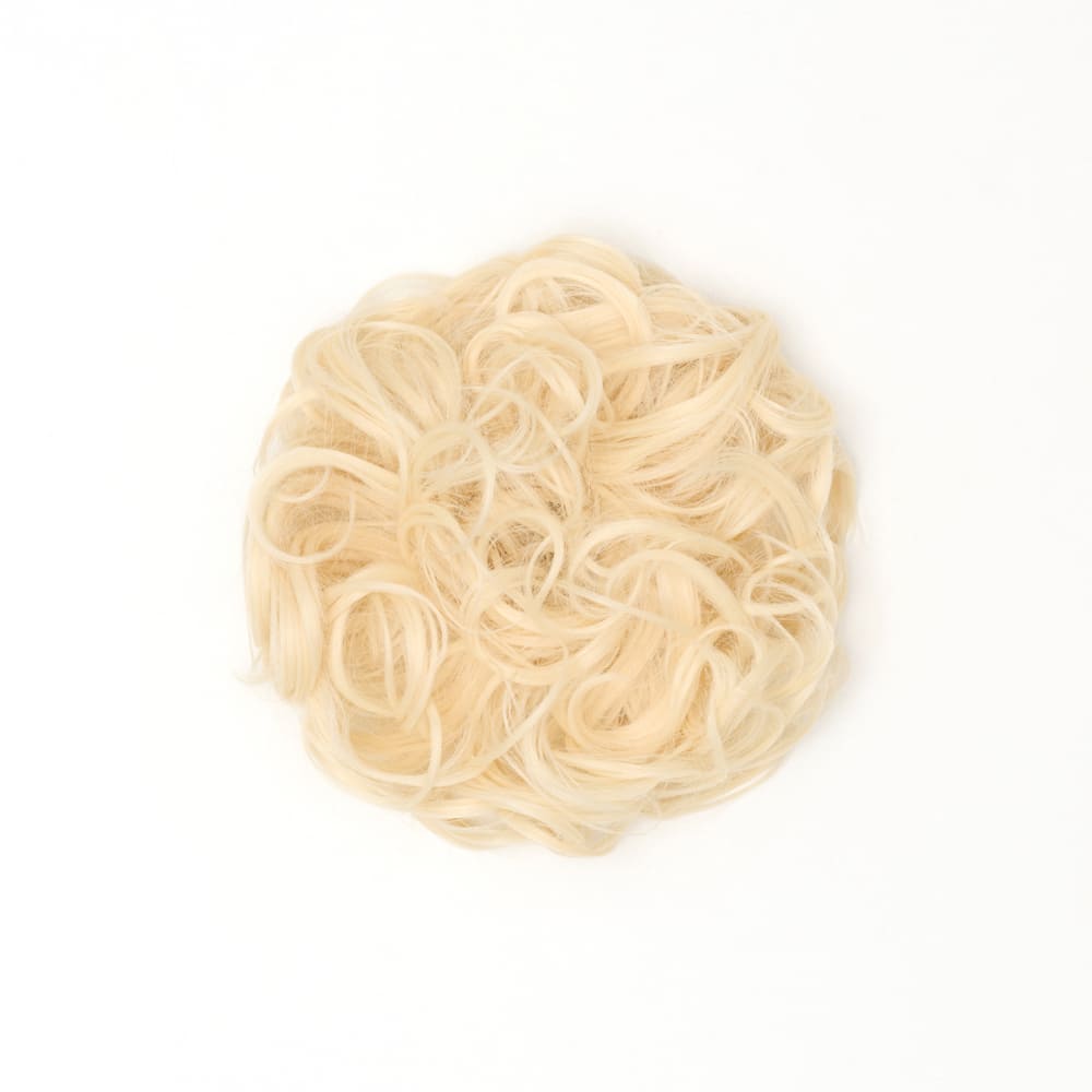 Stranded Curly Messy Bun Extension- Simple hair up scrunchie in colour Warm Blonde