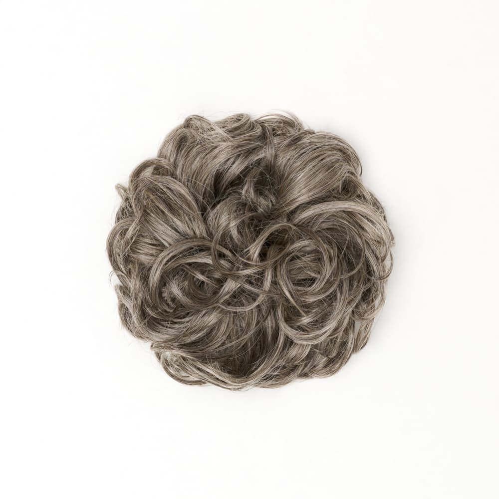 Stranded Curly Messy Bun Extension- Simple hair up scrunchie in colour Dark Grey