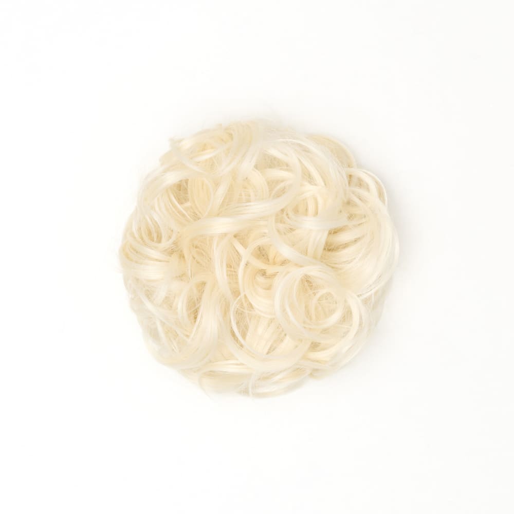 Stranded Curly Messy Bun Extension- Simple hair up scrunchie in colour Platinum Blonde