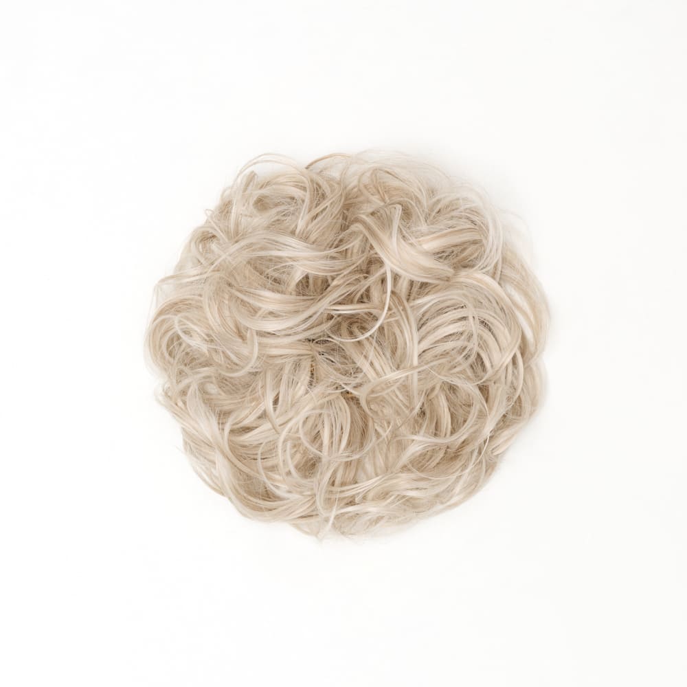 Stranded Curly Messy Bun Extension- Simple hair up scrunchie in colour Silver