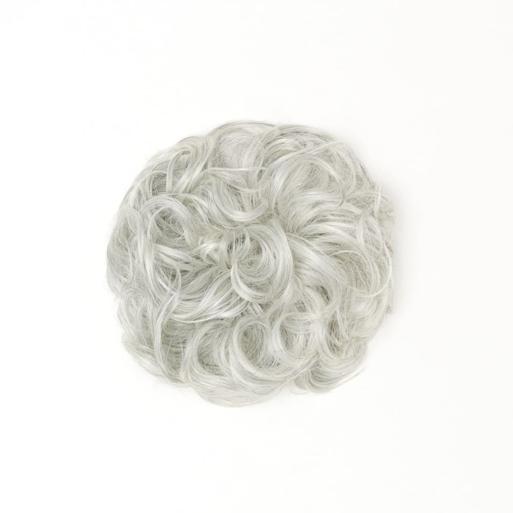 Stranded Curly Messy Bun Extension- Simple hair up scrunchie in colour Salt and Pepper