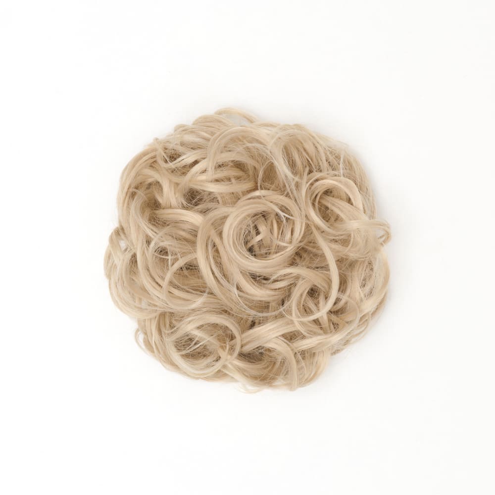Stranded Curly Messy Bun Extension- Simple hair up scrunchie in colour Light Ash Blonde