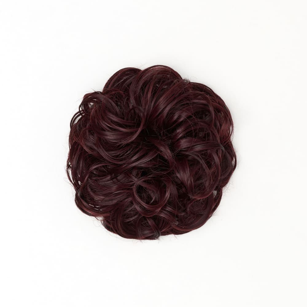 Stranded Curly Messy Bun Extension- Simple hair up scrunchie in colour Plum